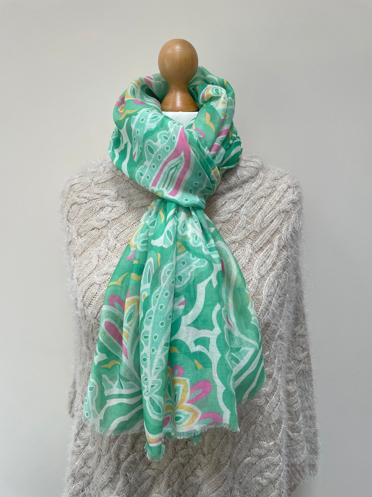 Spring Green Paisley Print Scarf