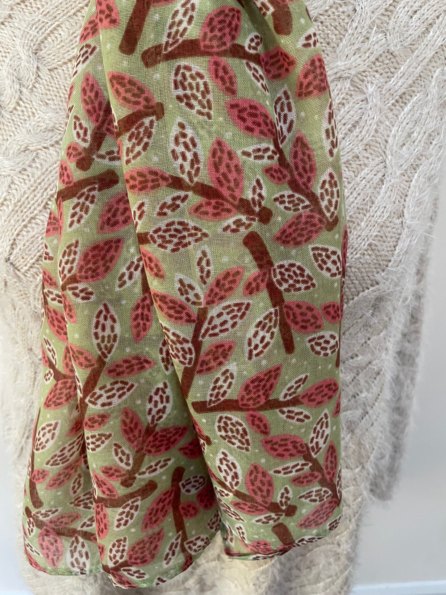 Autumn Rust and Soft Lime Leafy Branches Scarf