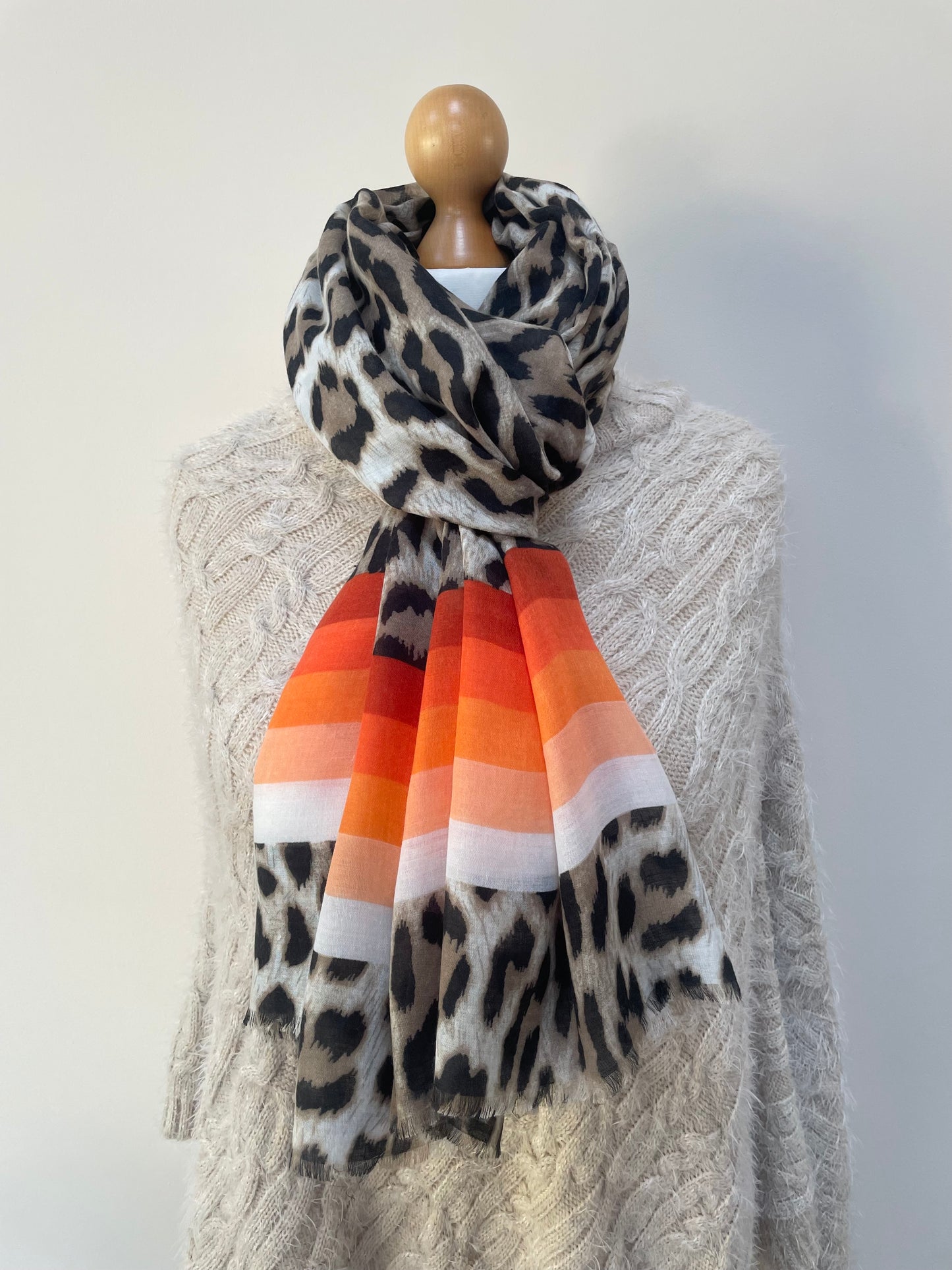 SALE Orange Stripe Leopard Print Scarf