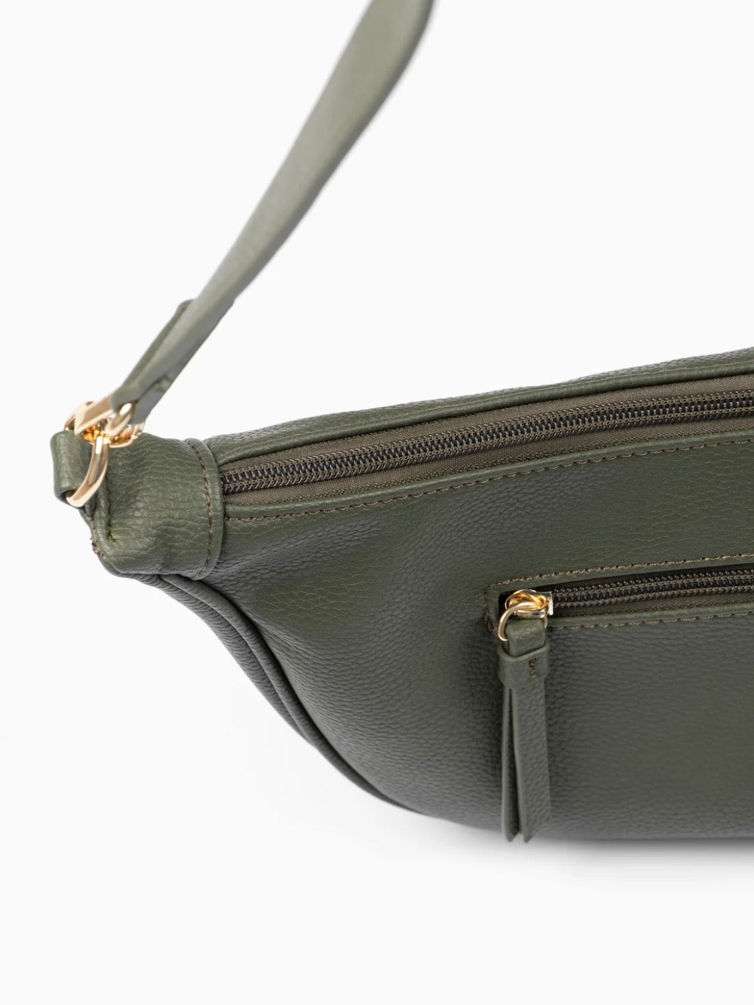Autumn Olive Half Moon Crossbody Bag - Pebbled Faux Leather