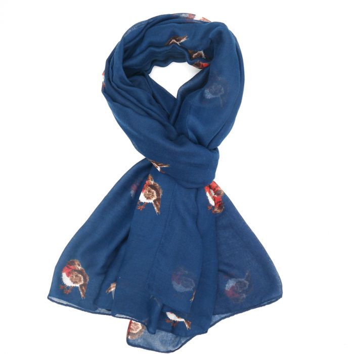 Navy Christmas Robin Scarf