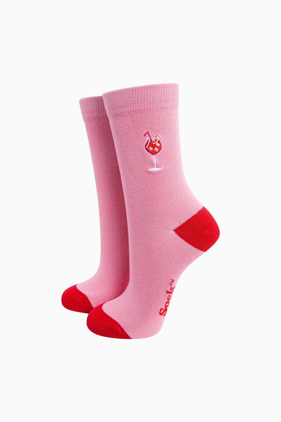 Embroidered Aperitivo Spritz Combed Cotton Socks in Pink UK Size 3-7
