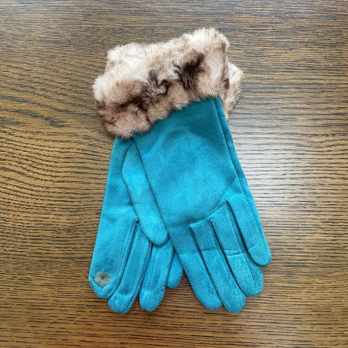 Autumn Teal Fluffy Cuff Gloves