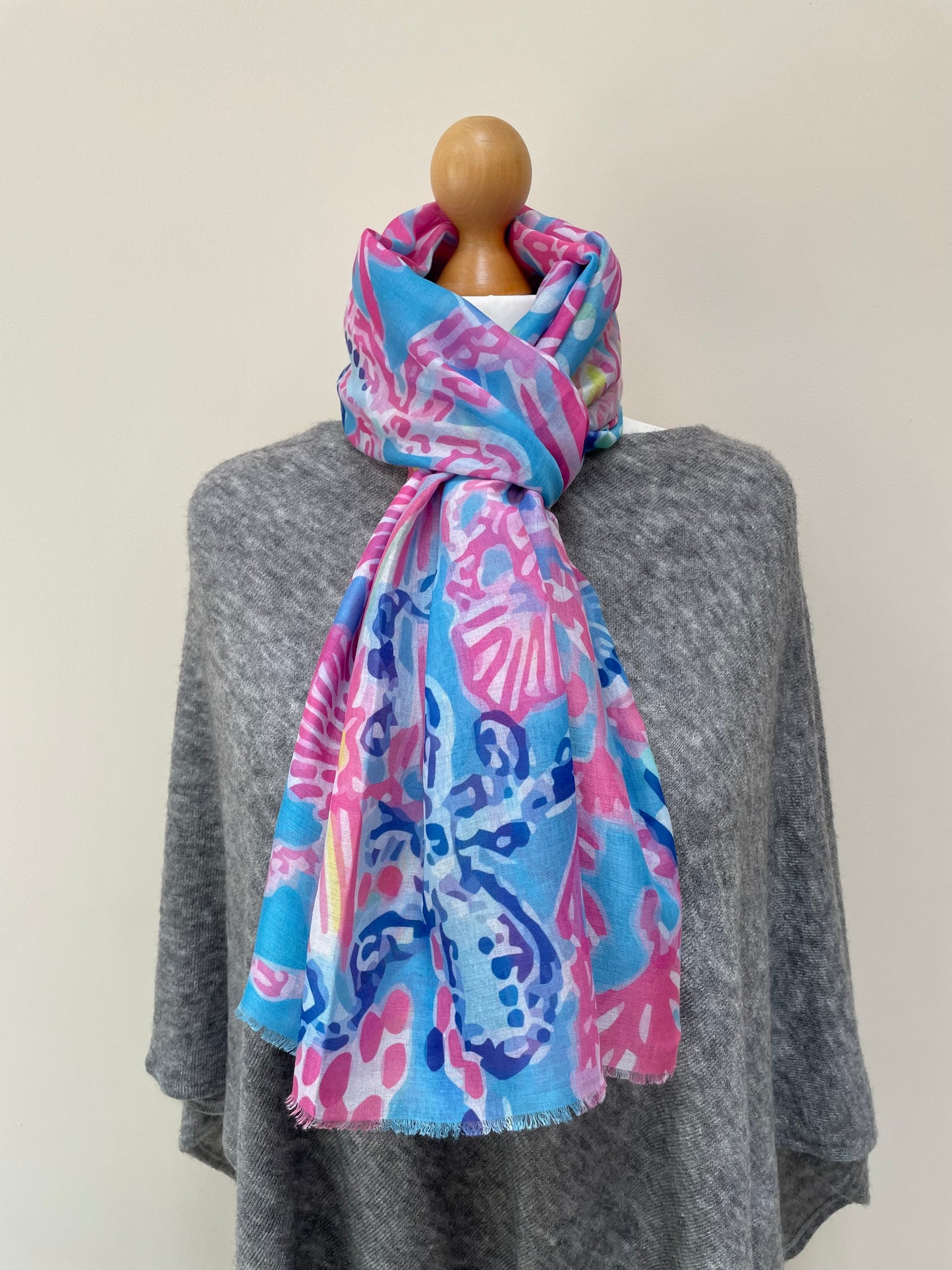 Summer Blue and Pink Shell Scarf