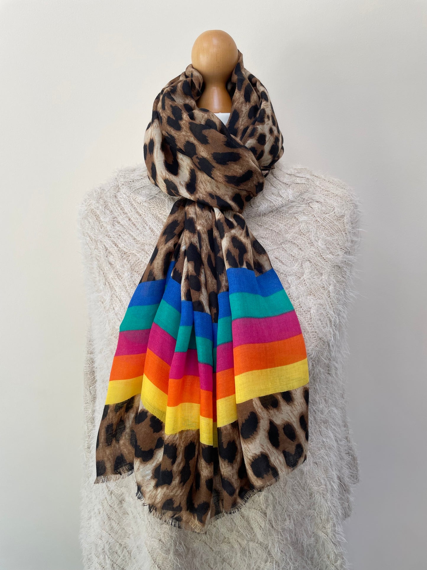 SALE Spring Bright Rainbow Leopard Print Scarf