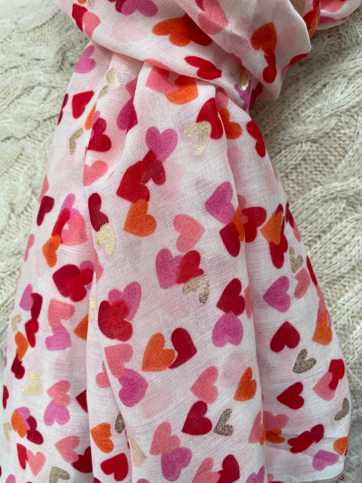 Spring Pink and Gold Hearts Scarf