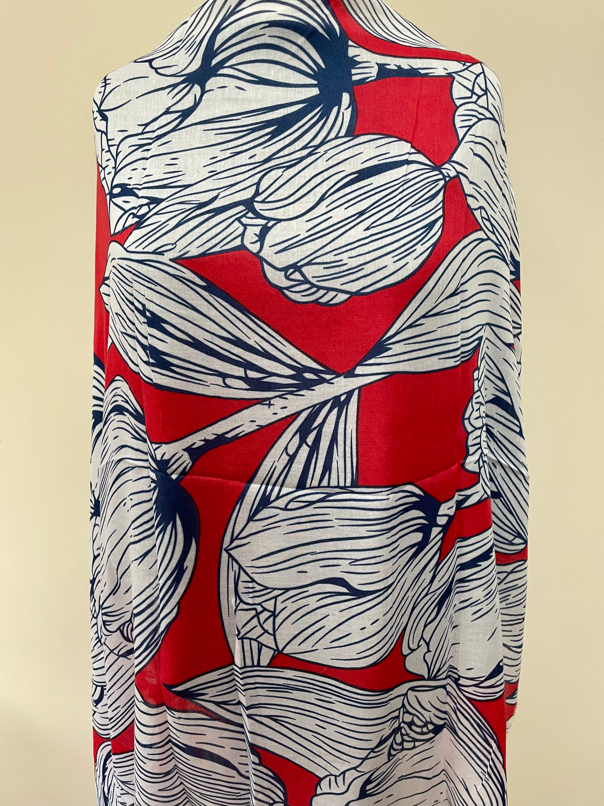 Winter Red White and Navy Floral Sketch Scarf