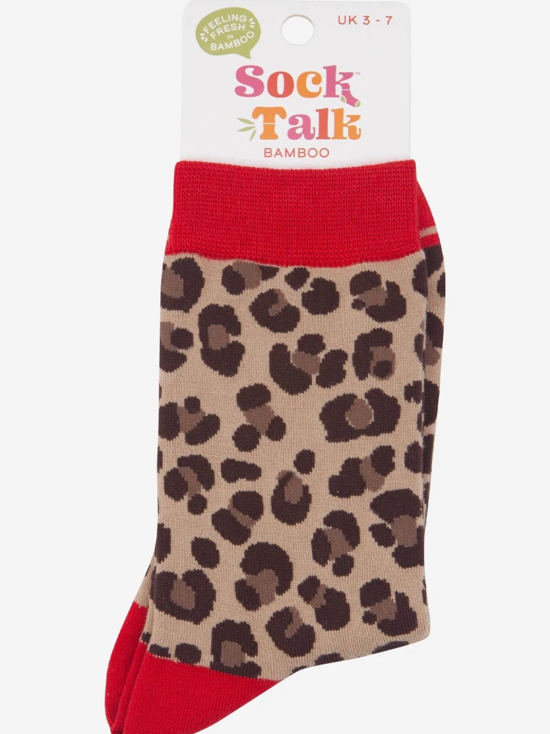 Red Leopard Print Bamboo Socks UK Size 3-7