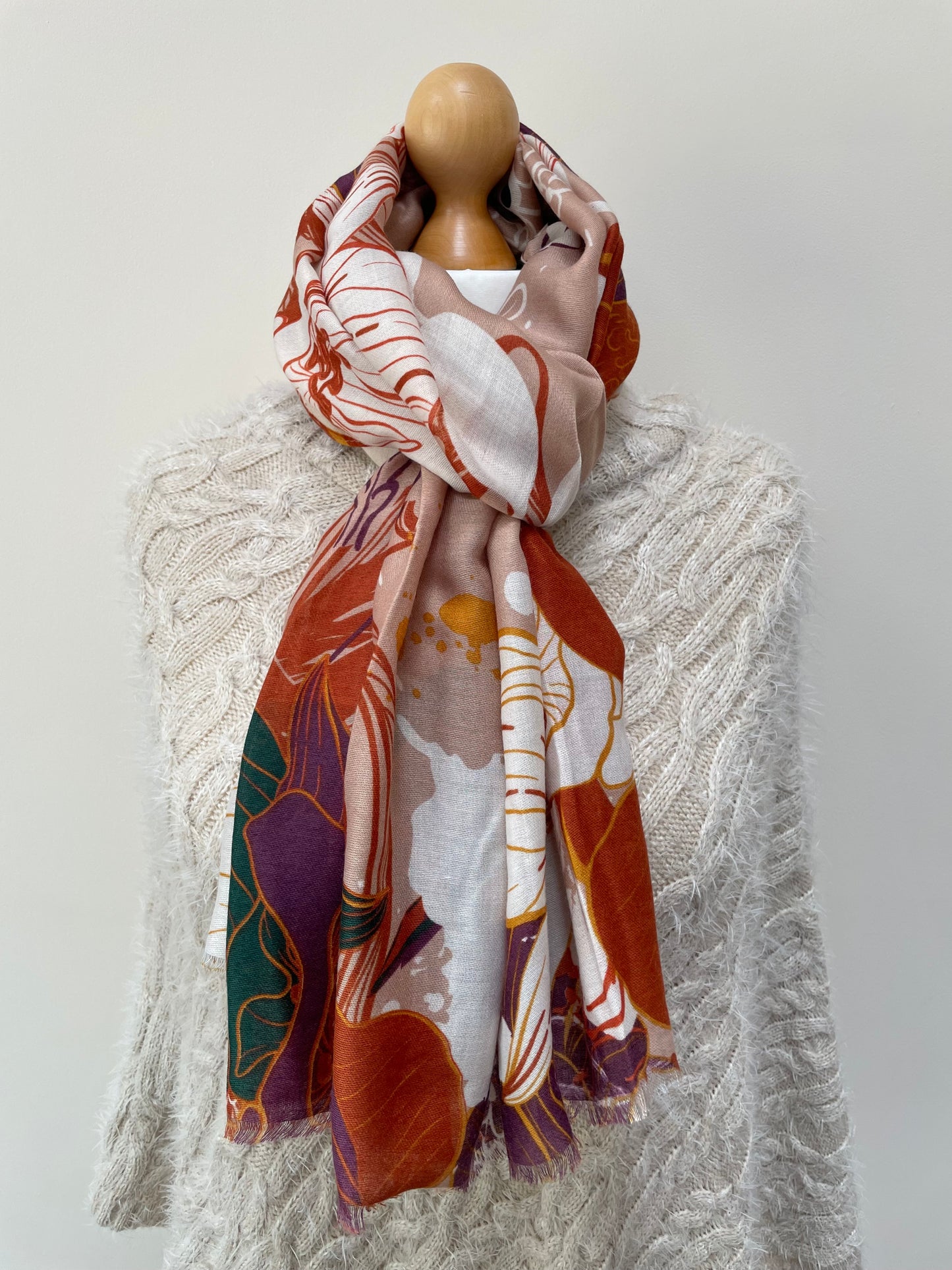Autumn Burnt Orange Floral Scarf