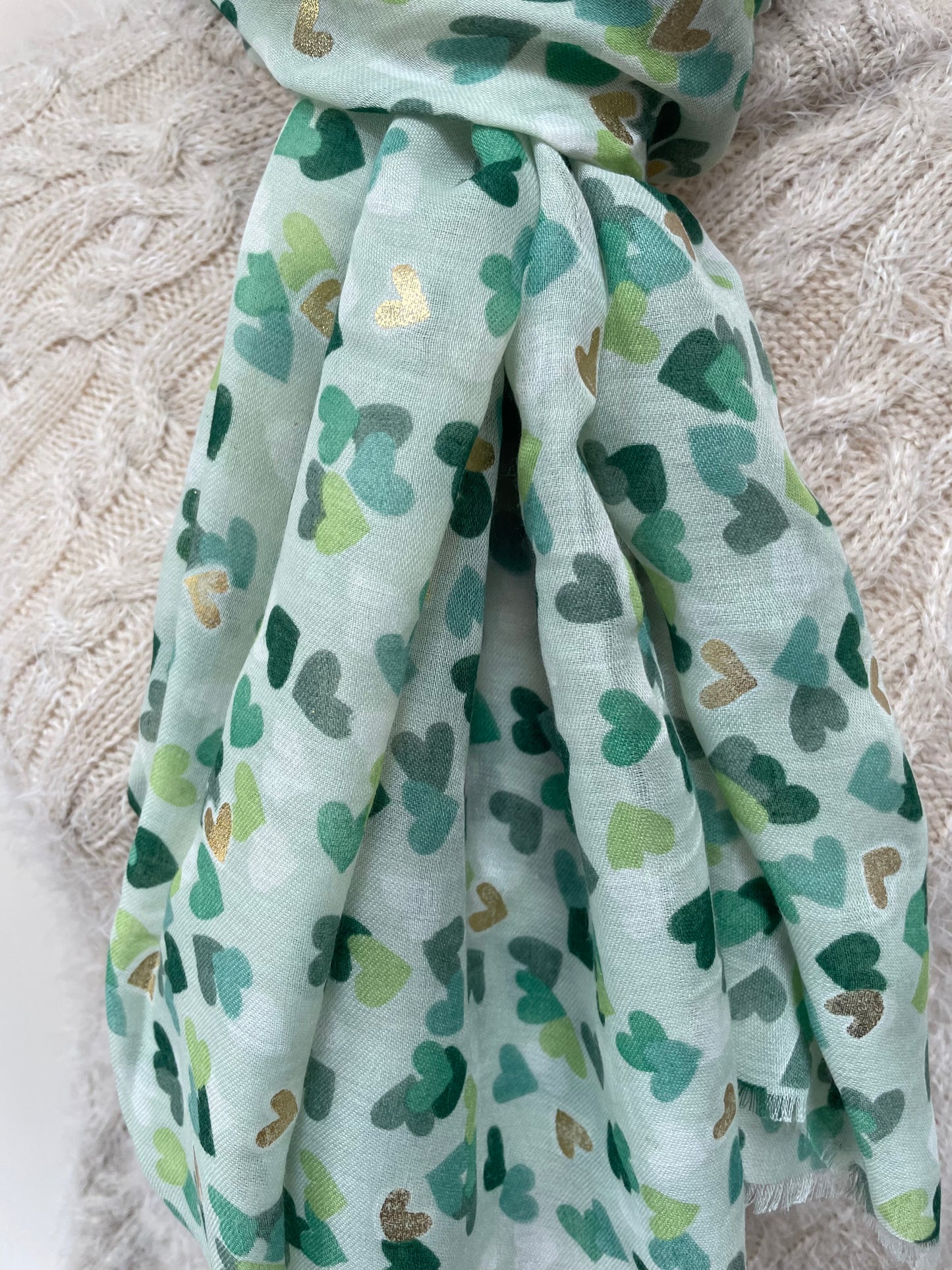 Spring Green and Gold Hearts Scarf