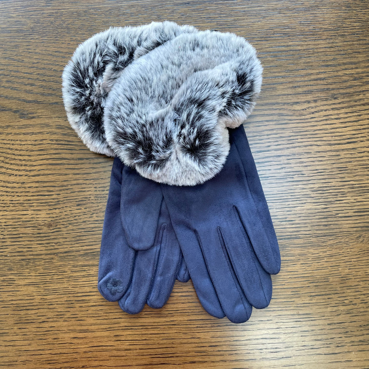 Navy Blue Fluffy Cuff Gloves