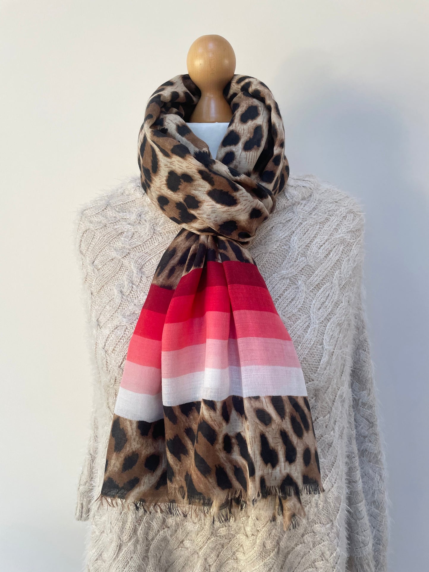 SALE Red Stripe Leopard Print Scarf