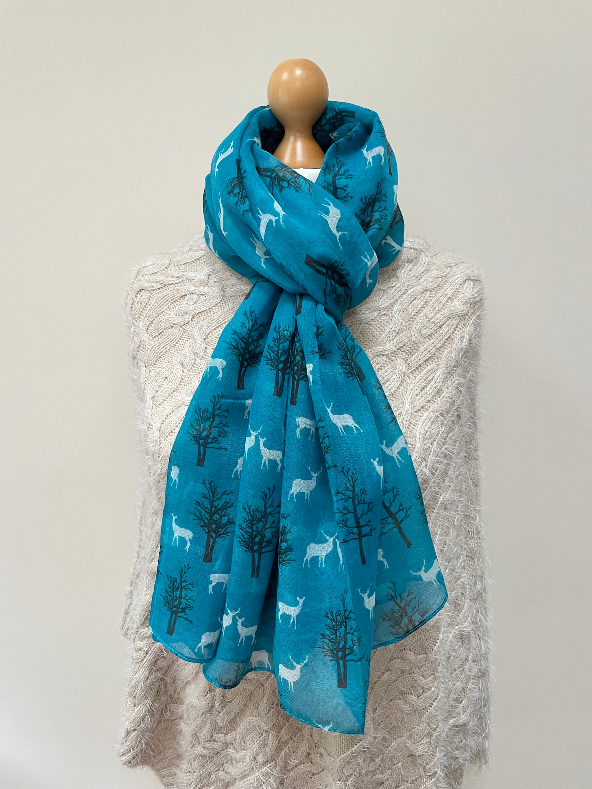 Autumn Teal Christmas Deer Scarf