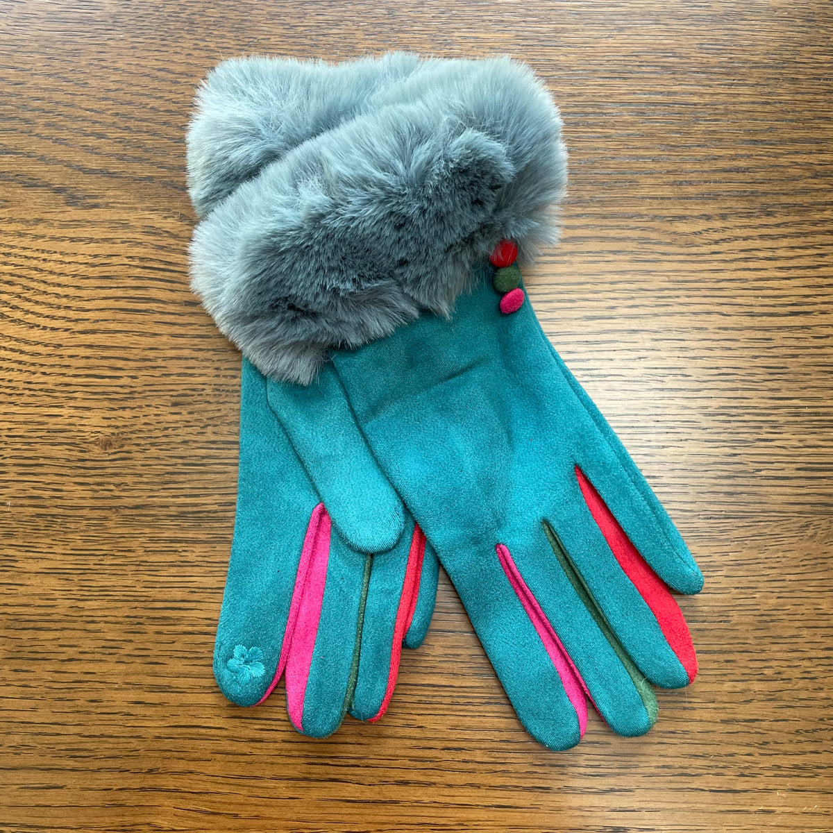 Teal Fluffy Cuff Gloves