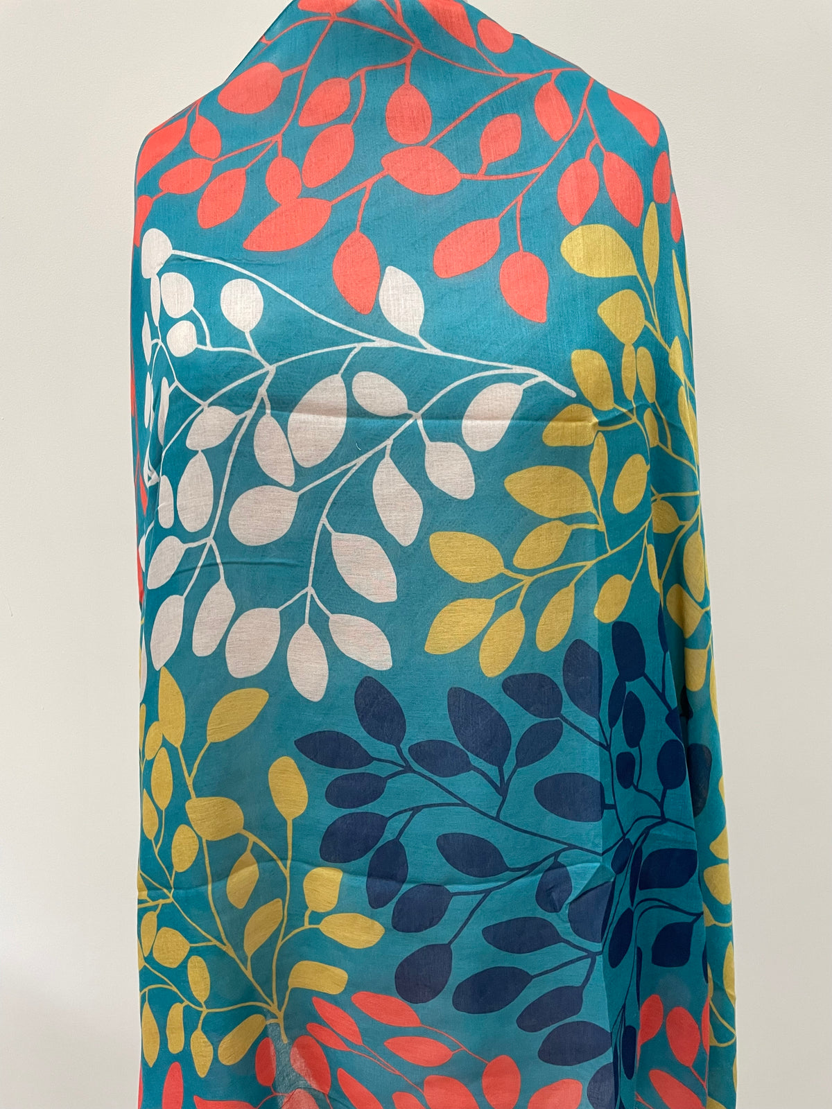 Autumn Teal Orange Lime Leafy Branches Scarf