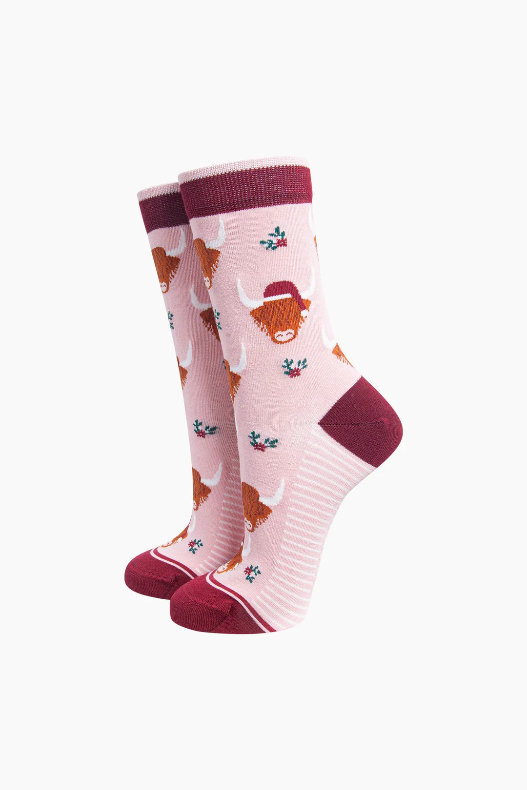 Pink Christmas Highland Cow Socks UK Size 3-7