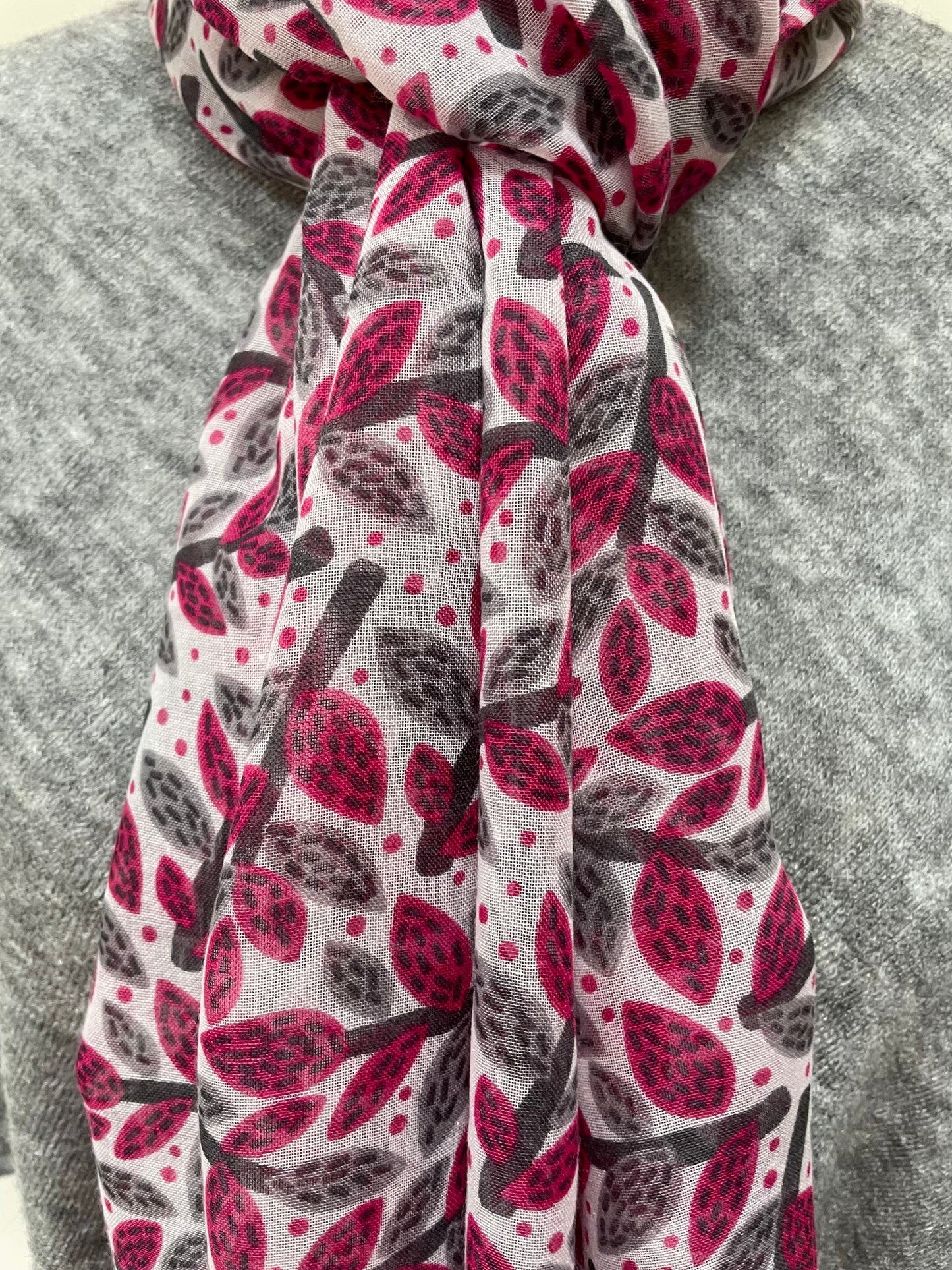 Summer and Winter Raspberry Leafy Branches Scarf