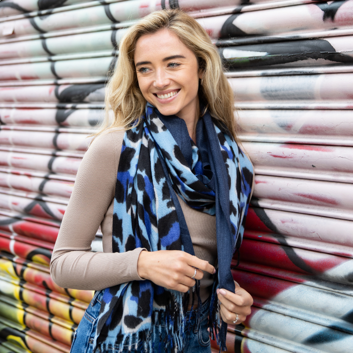 Blue Edge Leooard Print Scarf