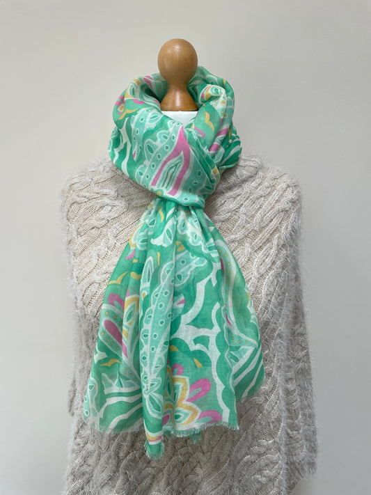Spring Green Paisley Print Scarf