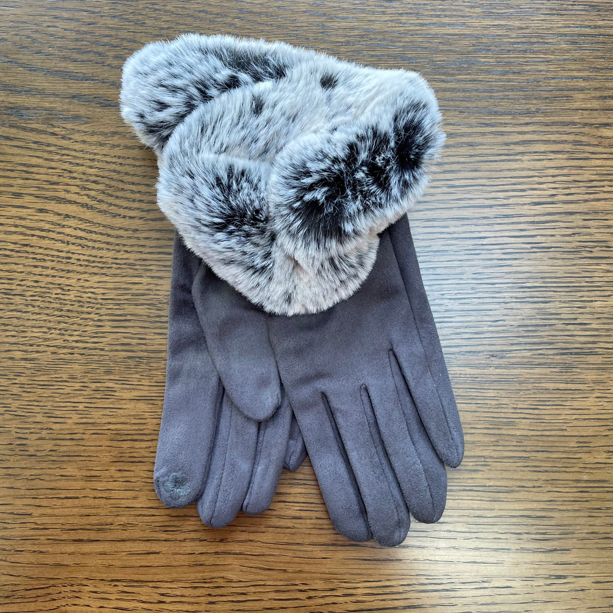 Winter Grey Fluffy Cuff Gloves