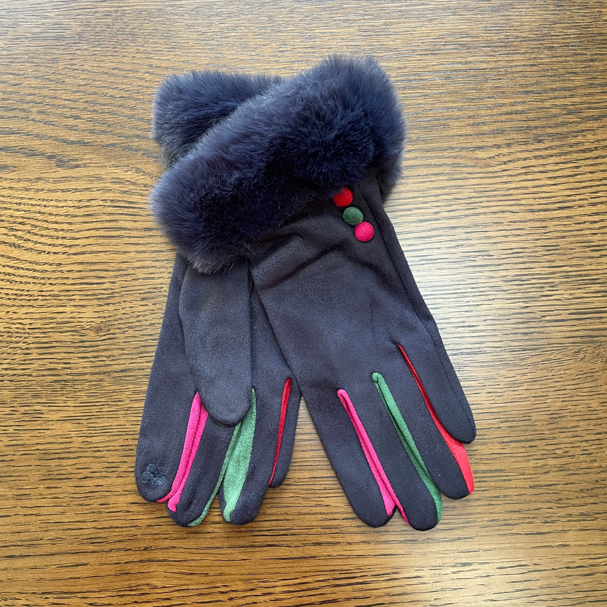 Navy Fluffy Cuff Gloves