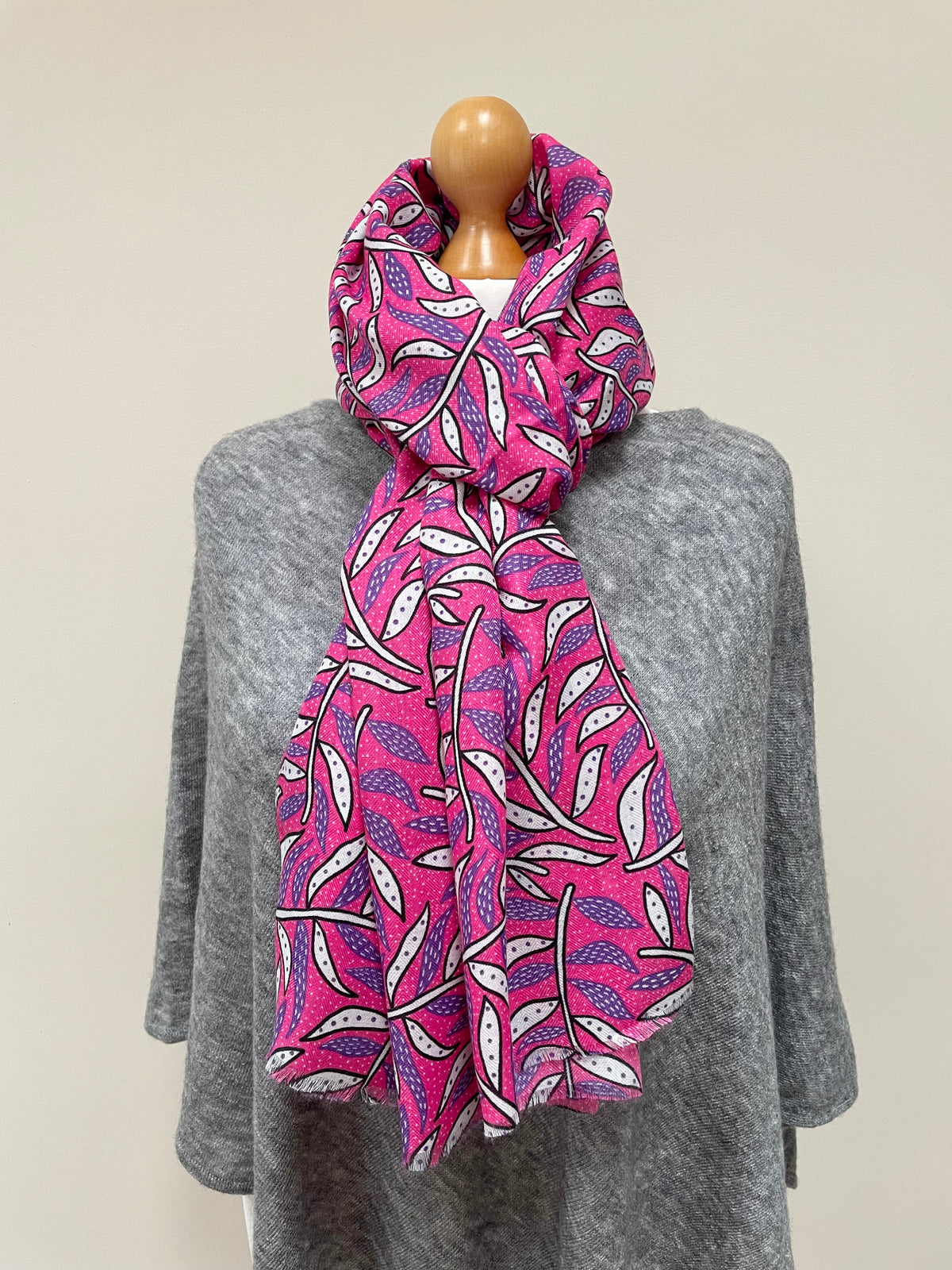 Winter Pink Funky Leaves Scarf