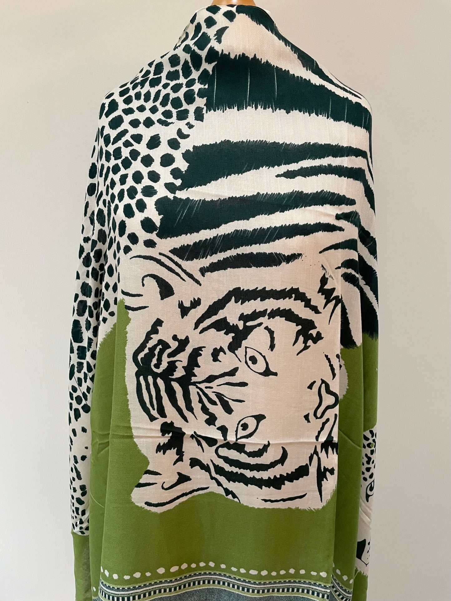 Autumn Green Tiger and Leopards Scarf