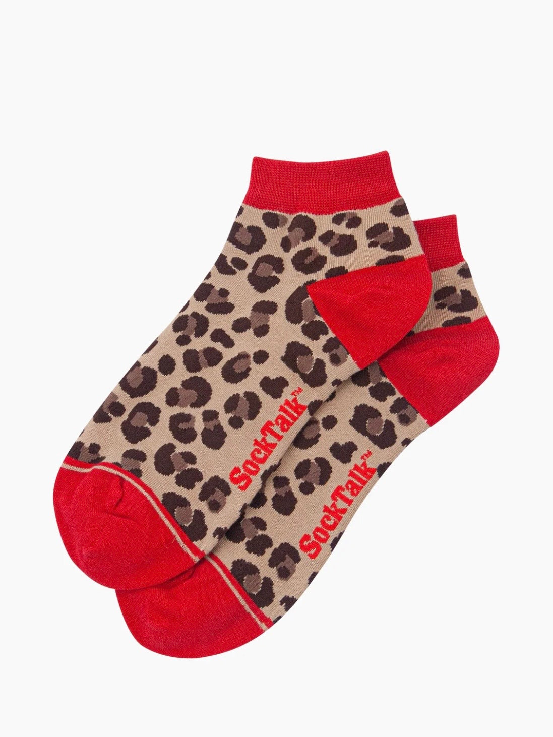Red Leopard Print Bamboo Trainer Socks UK Size 3-7