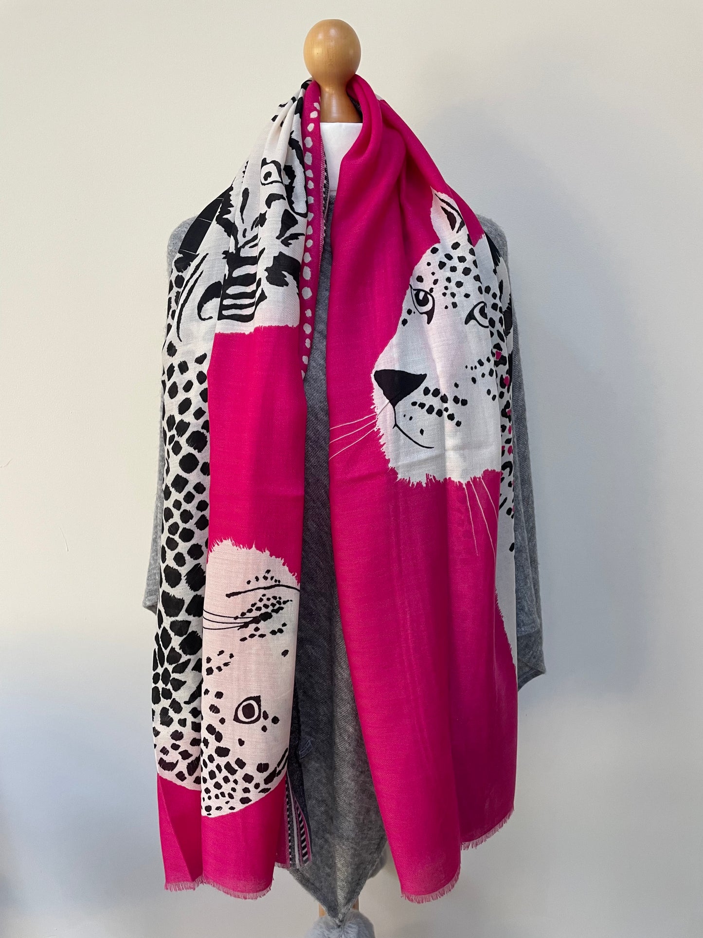 Winter Pink Tiger and Leopards Scarf