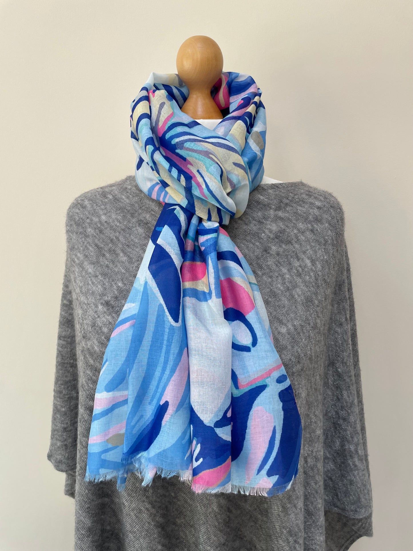 Summer Blue Palm Leaf Scarf