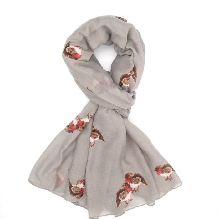 Grey Christmas Robin Scarf