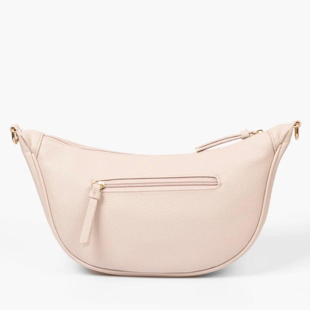 Cream Half Moon Crossbody Bag - Pebbled Faux Leather