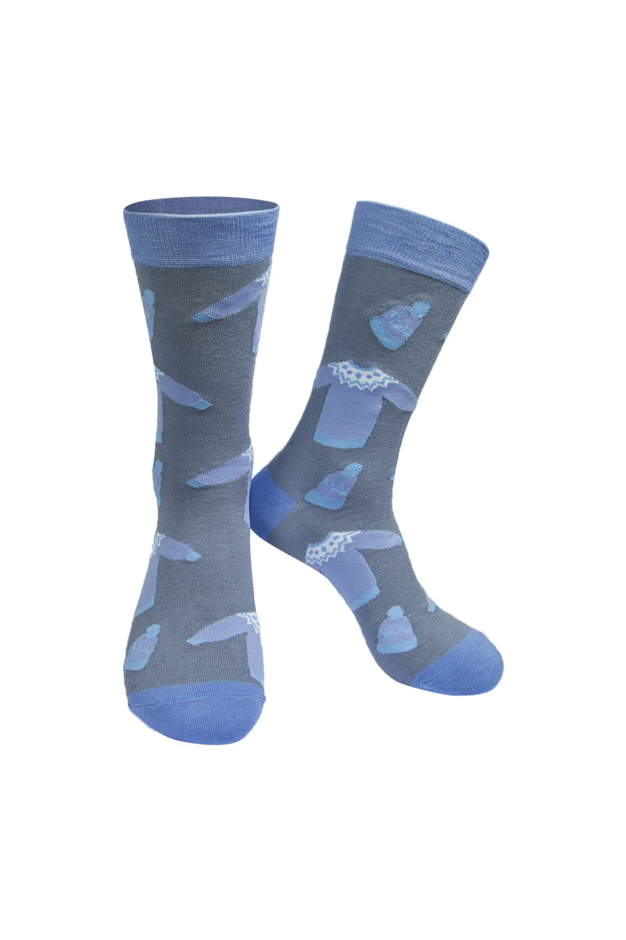 Men's Blue and Grey Christmas Jumper Bamboo Socks Size 7-11