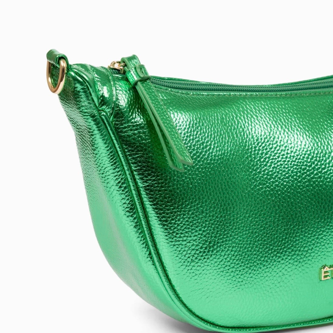 Metallic Green Half Moon Crossbody Bag - Pebbled Faux Leather