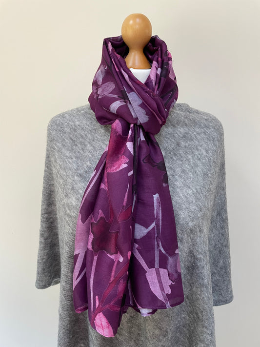 Summer Purple Watercolour Silhouettes Scarf