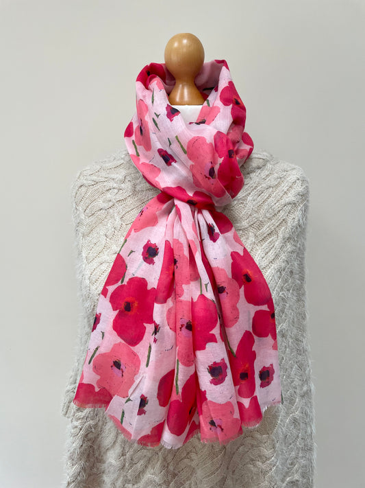 Spring Pink Poppies Scarf