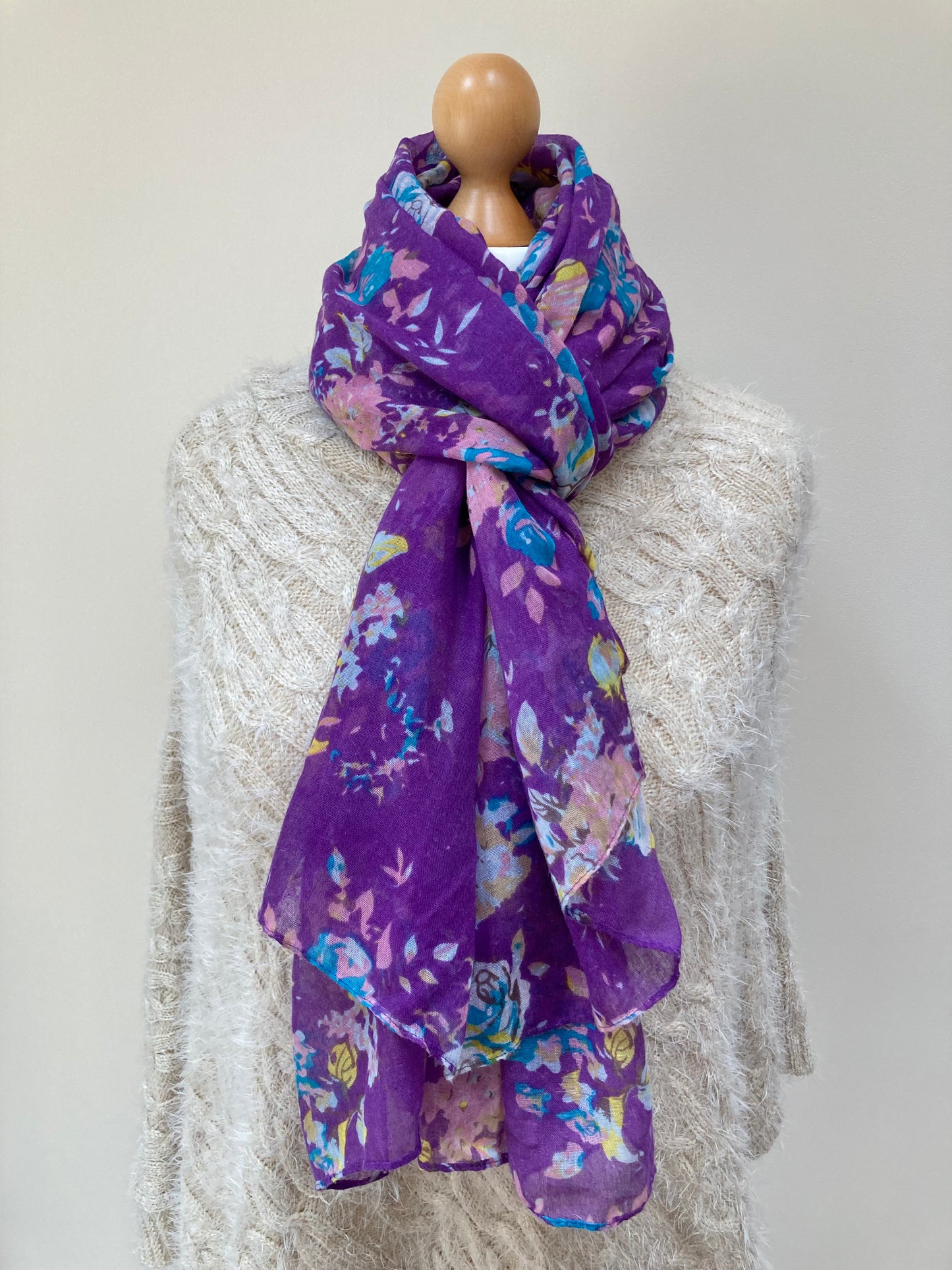 Spring Violet Floral Scarf