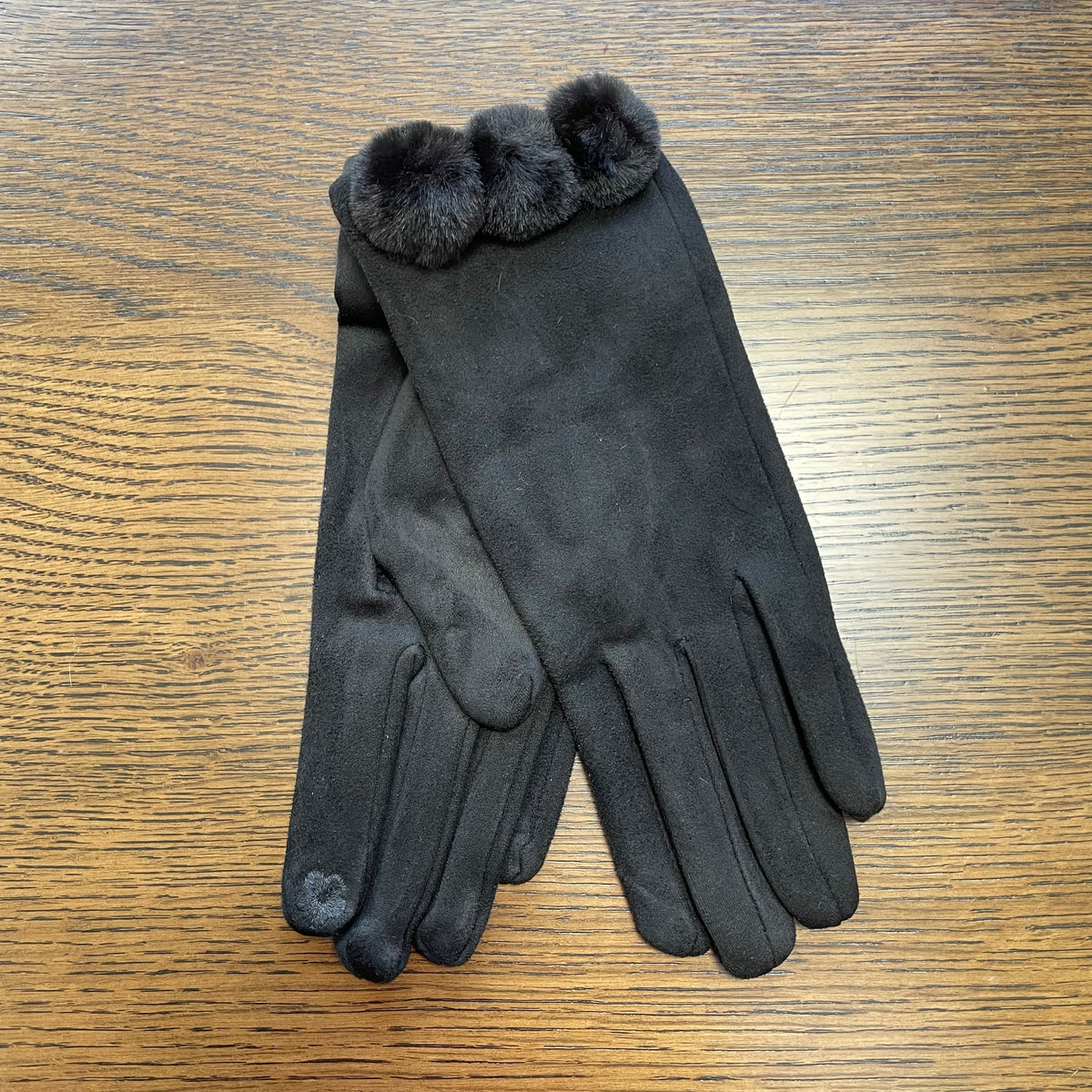 Winter Black Pom Pom Gloves