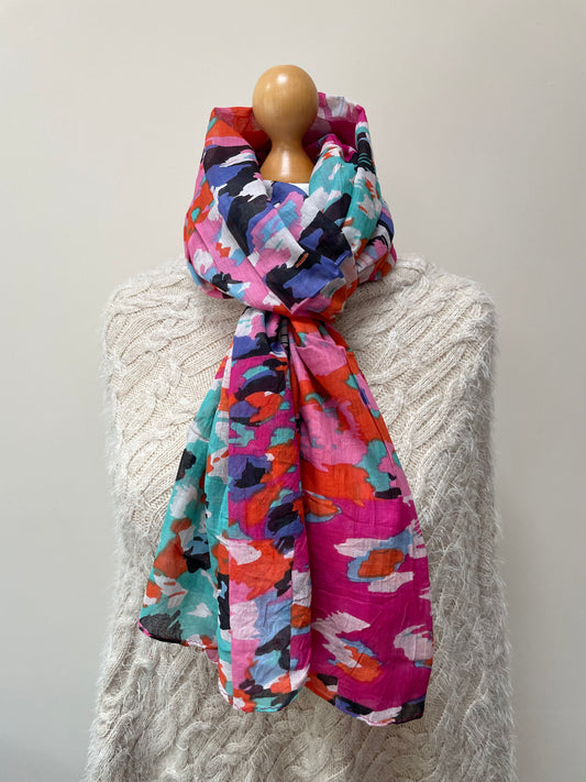 Pink Purple Orange Aqua Leopard Print Cotton Scarf