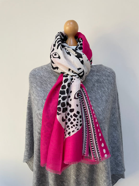 Winter Pink Tiger and Leopards Scarf