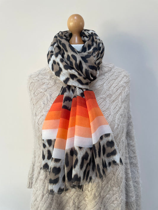 SALE Orange Stripe Leopard Print Scarf