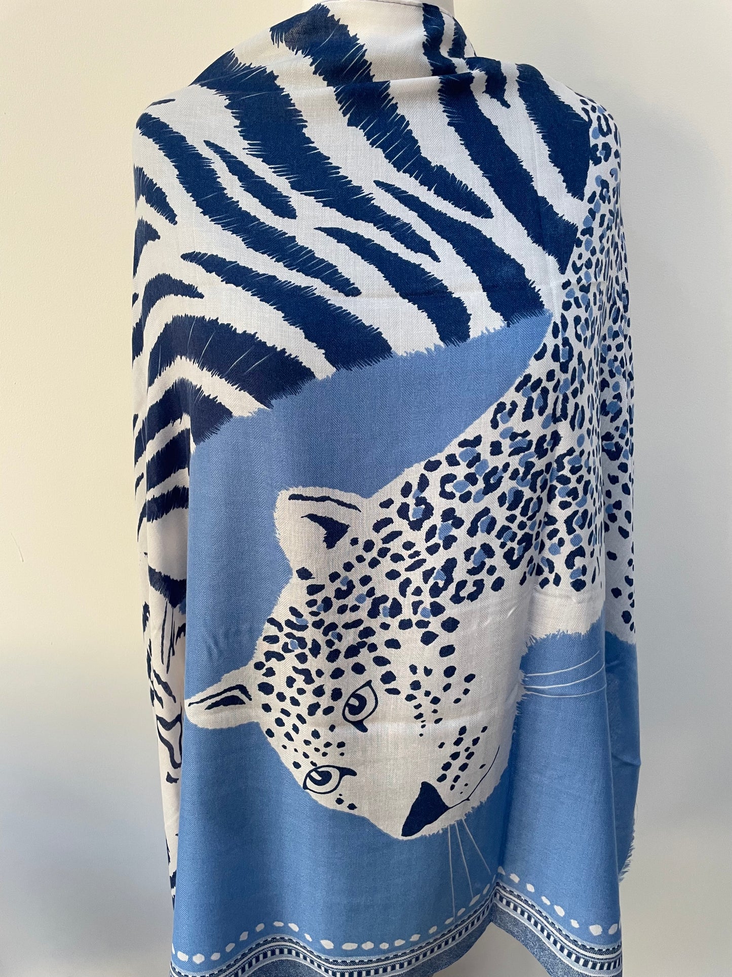 Summer Blue Tiger and Leopards Scarf
