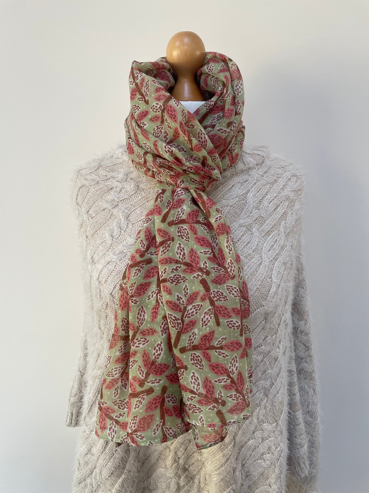 Autumn Rust and Soft Lime Leafy Branches Scarf