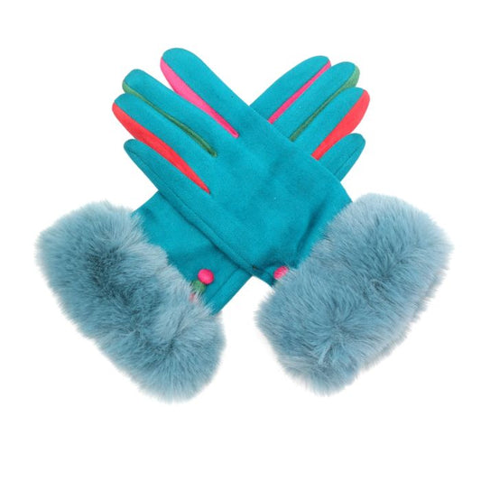 Teal Fluffy Cuff Gloves