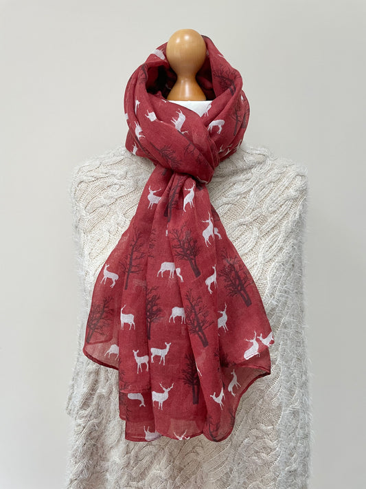 Autumn Rust Christmas Deer Scarf