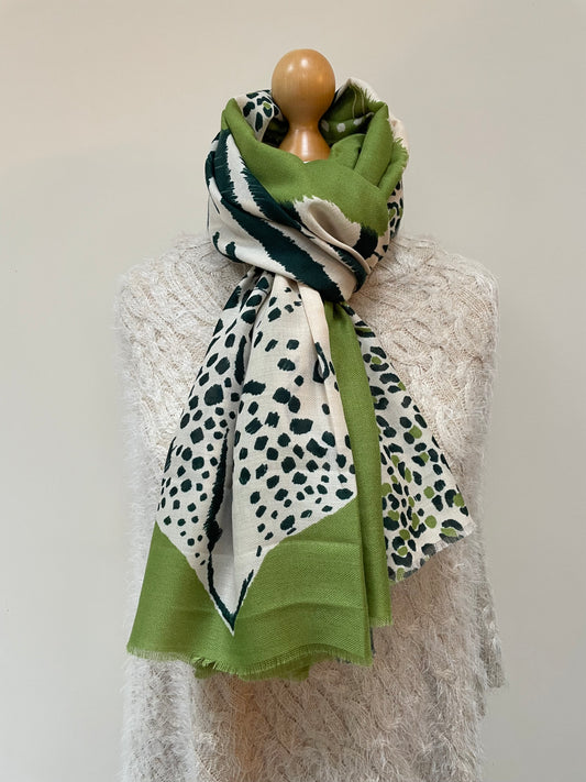 Autumn Green Tiger and Leopards Scarf