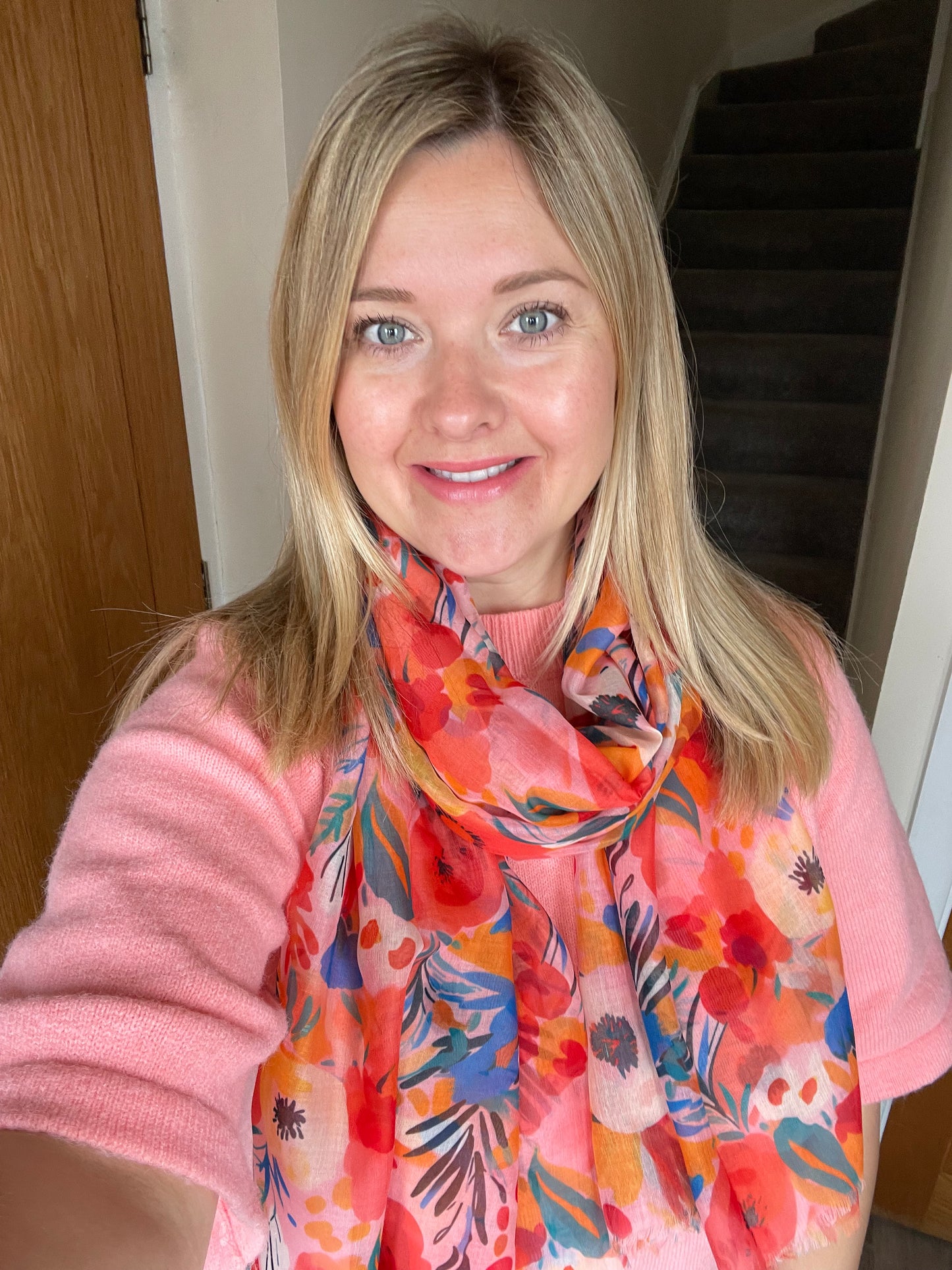 Spring Coral Floral Scarf