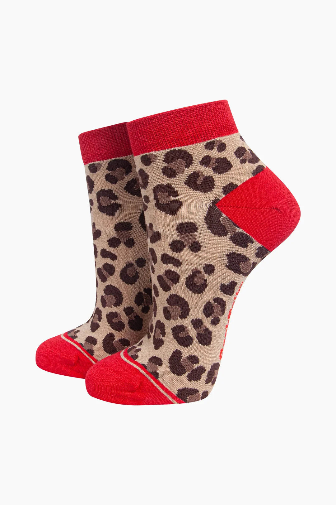 Red Leopard Print Bamboo Trainer Socks UK Size 3-7