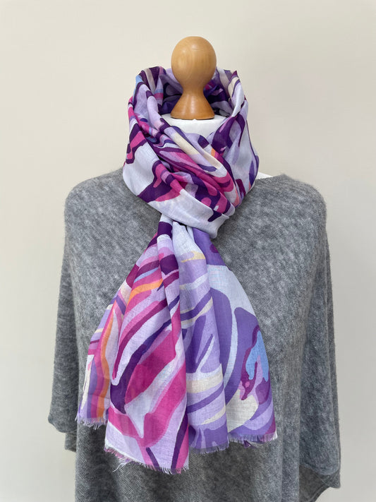 Summer Pink and Purple Palm Leaf Scarf