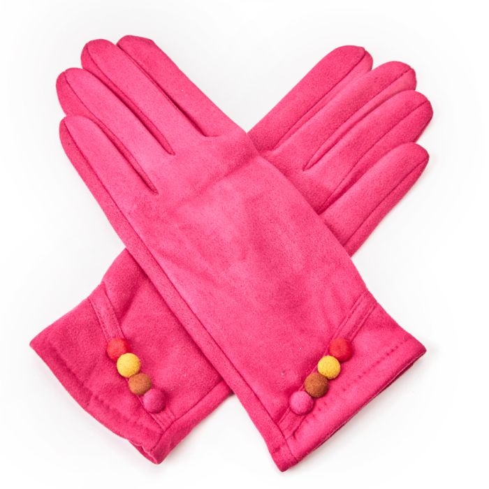Pink Colourful Button Gloves
